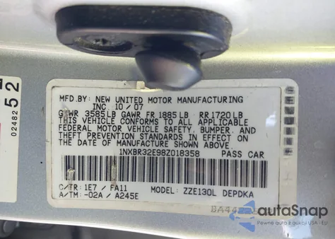 2008 Toyota Corolla Ce from USA, damaged, VIN 1NXBR32E98Z018358